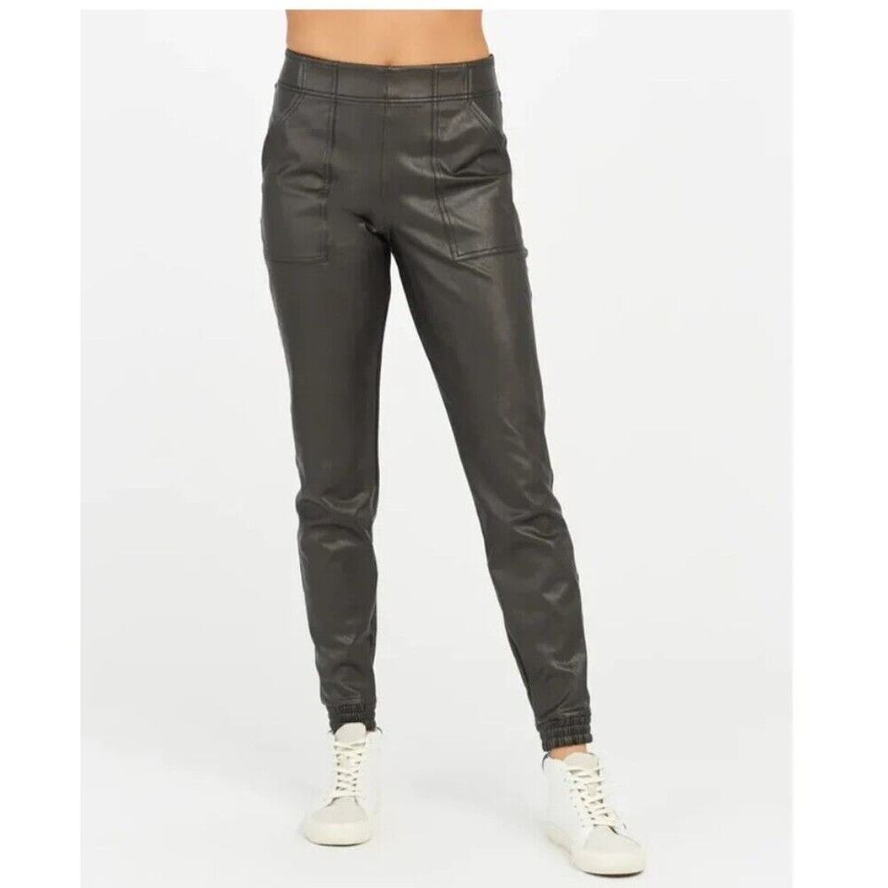 Spanx Leather Like Jogger Pants Womens XL‎ Noit Black High Rise Stretch Comfort